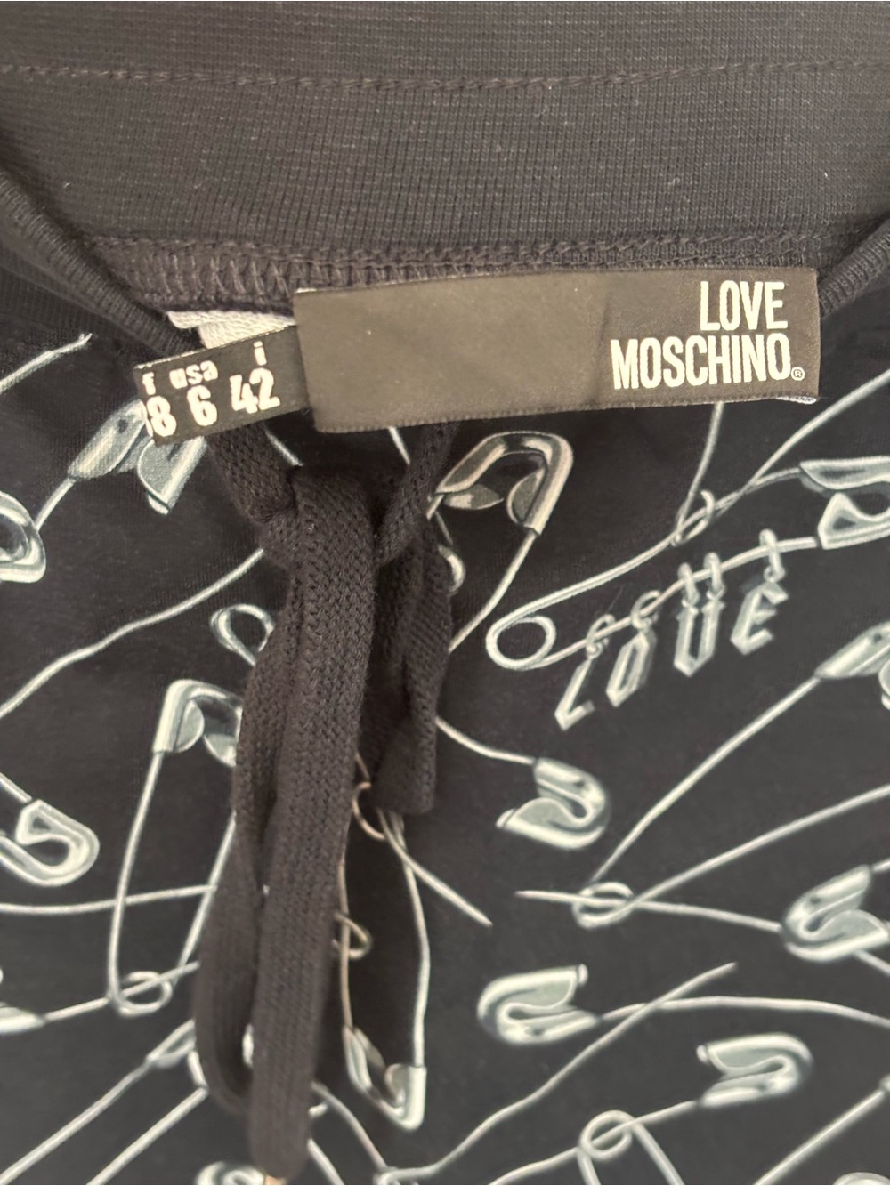 Love Moschino Black Mini Cotton Skirt With White Safety Pin Print View 4